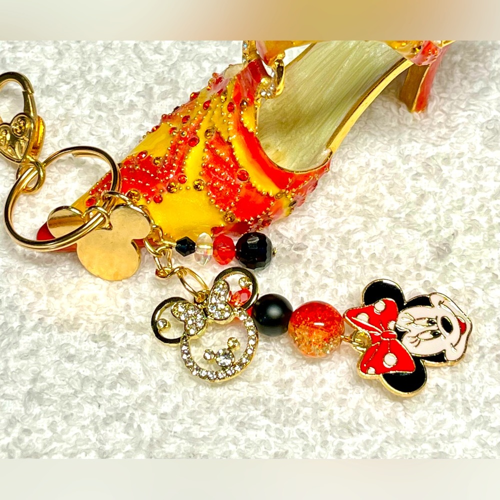 Mickey red gold and black tones key chain with loads of bling-handcrafted